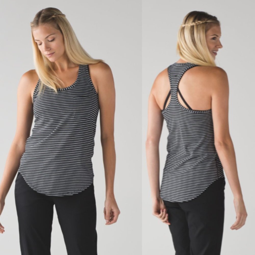 Lululemon Yogi Racerback III Black and White Stripe Small